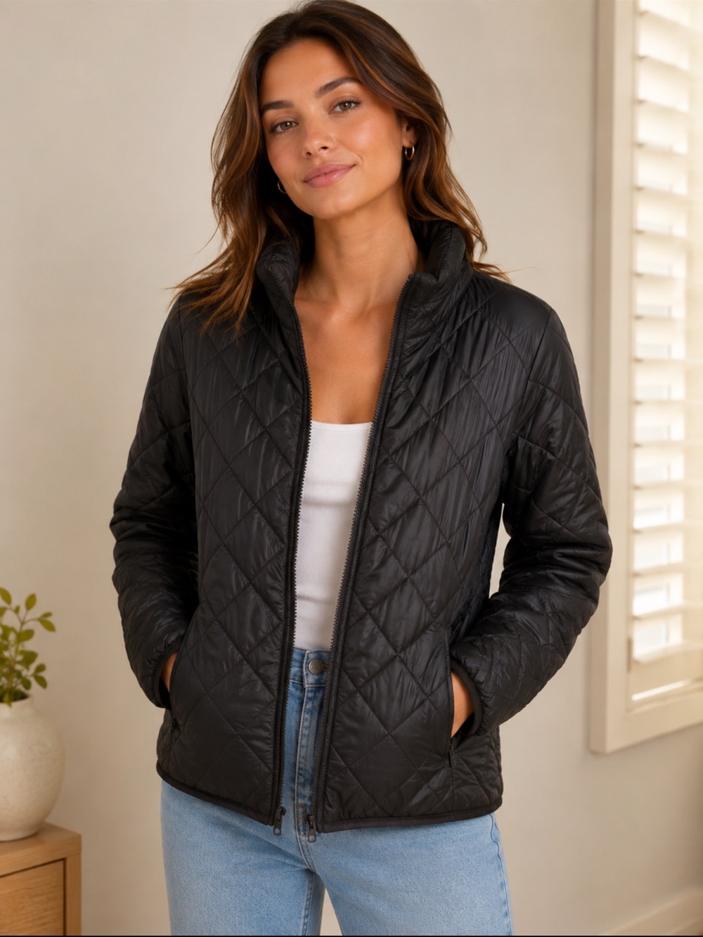 TNA Black Quilted Jacket with Sherpa Lining - Picture 3 of 4